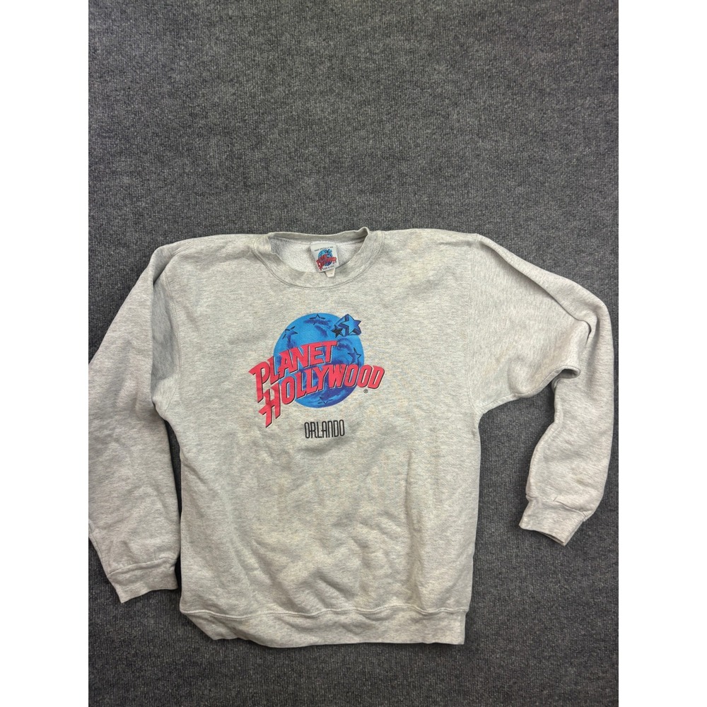 Planet Hollywood Sweatshirt Mens M Gray Orlando Vintage 90s Graphic Crewneck